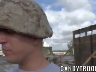 Military morning drill includes bareback x rated film and blowjobs