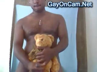 Zwart amateur en zijn teddy beer